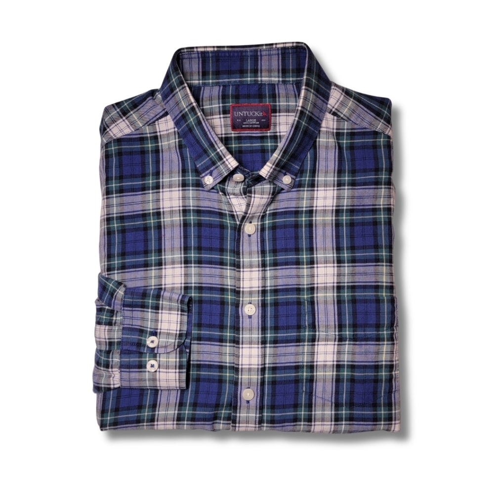 UNTUCKit Blue & Green Multicolor Plaid Long Sleeve Button Down Shirt L